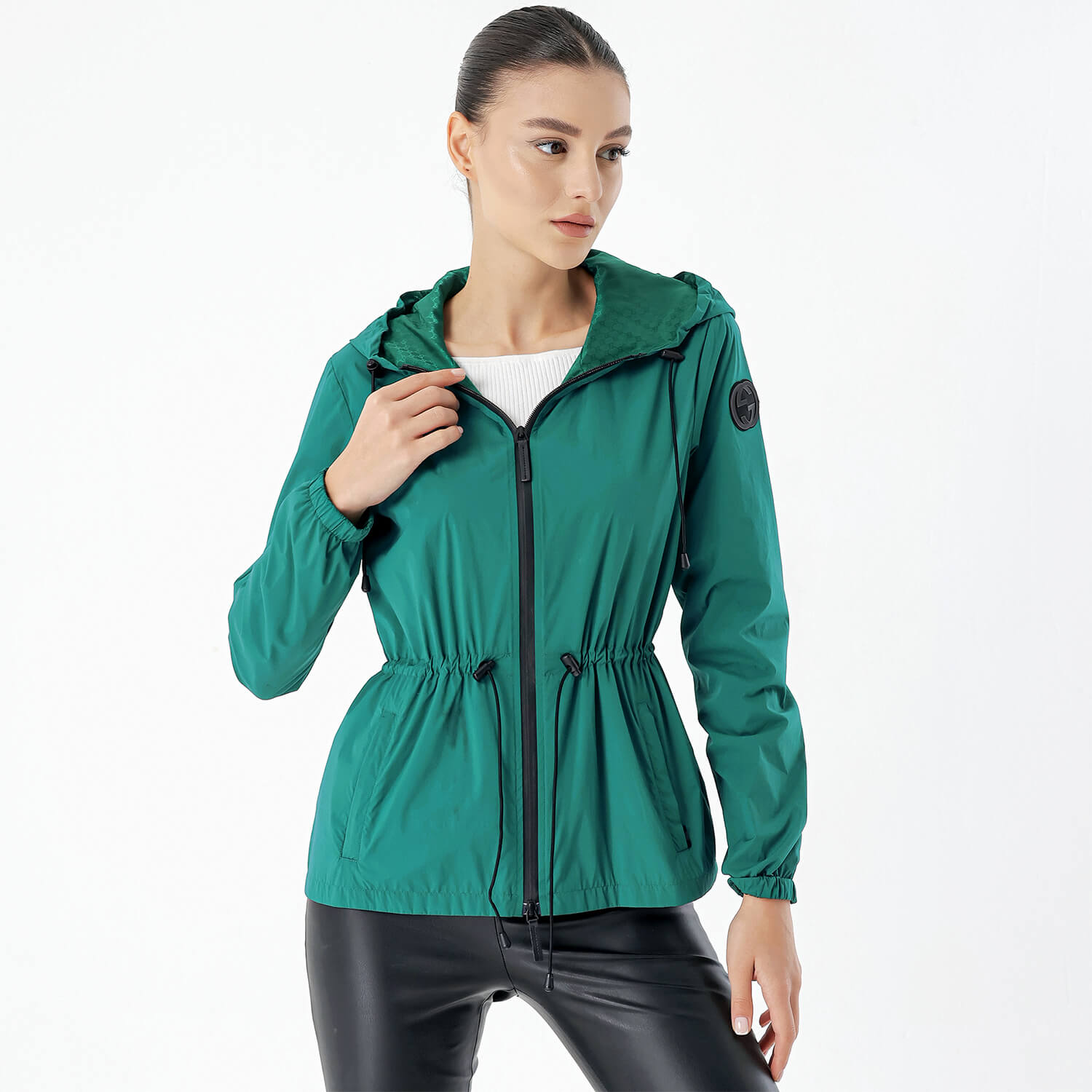 Gucci - Green Nylon Zip Up Hodded Lightweight Jacket